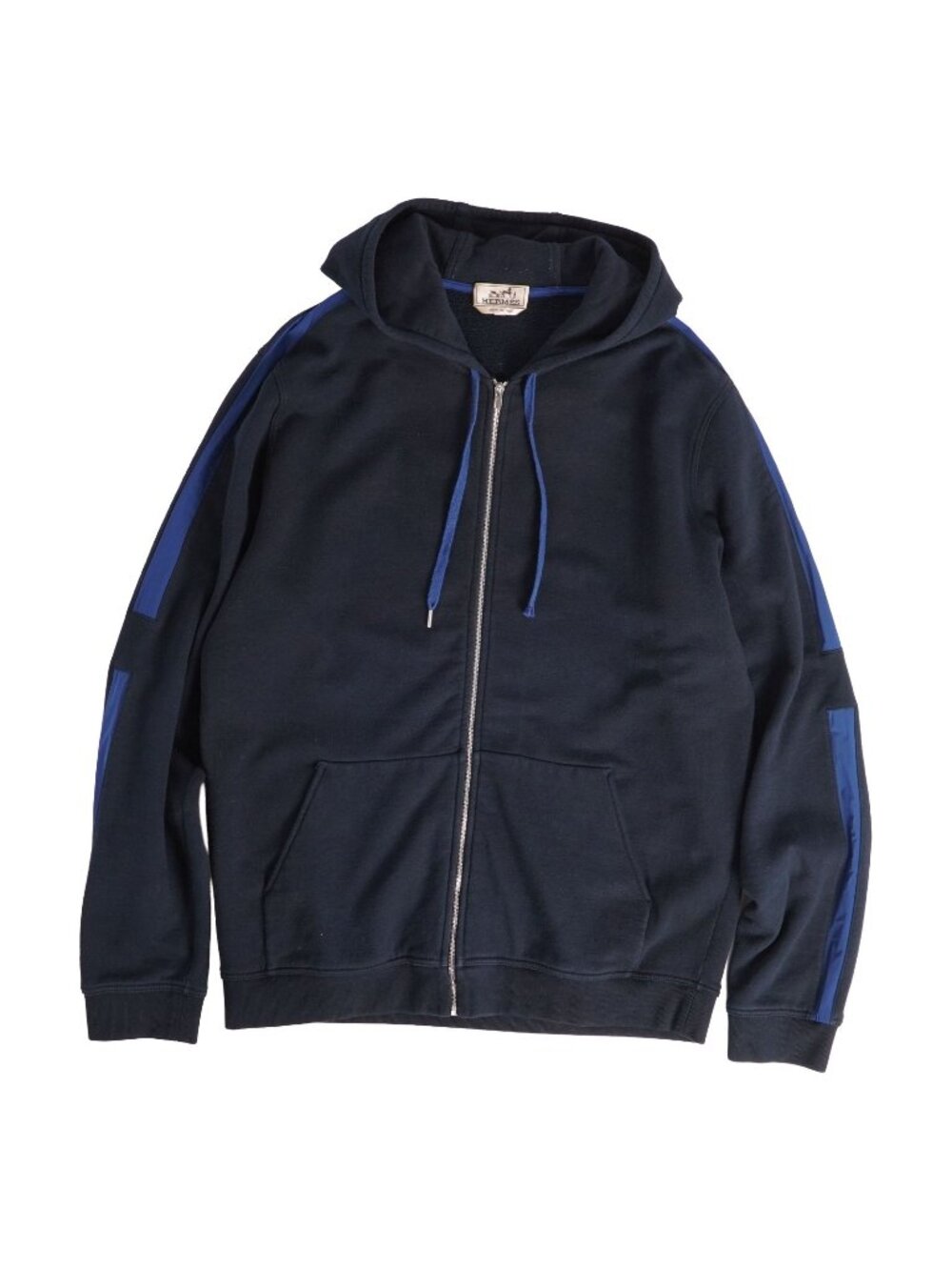 Hermes Hoodie Run H Long Sleeve Sweatshirt Zip Up Top Cotton Navy XXL